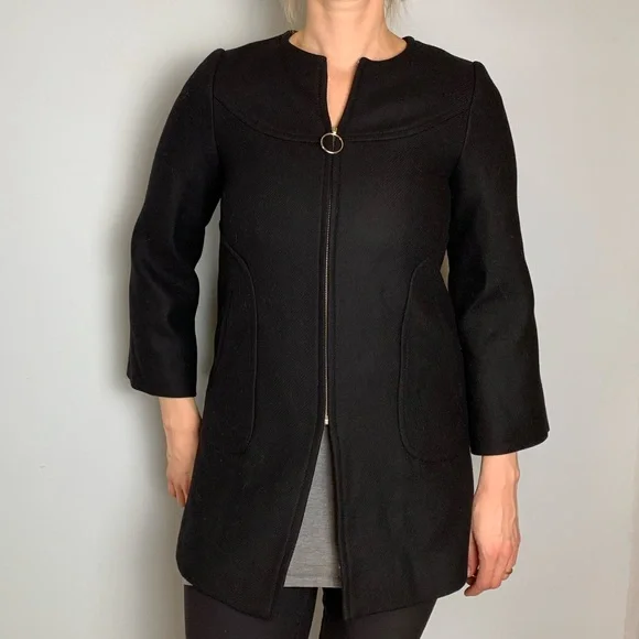 Zara women's black wool zip up coat size xs - Picture 2 of 10